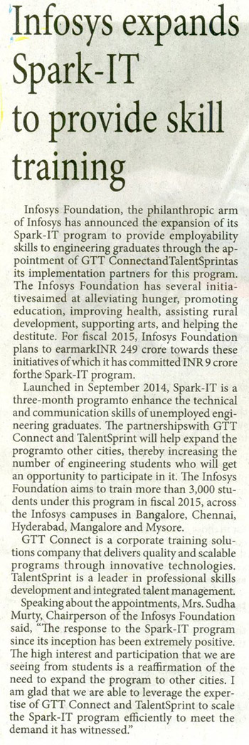 Infosys expands Spark-IT to provide skill training