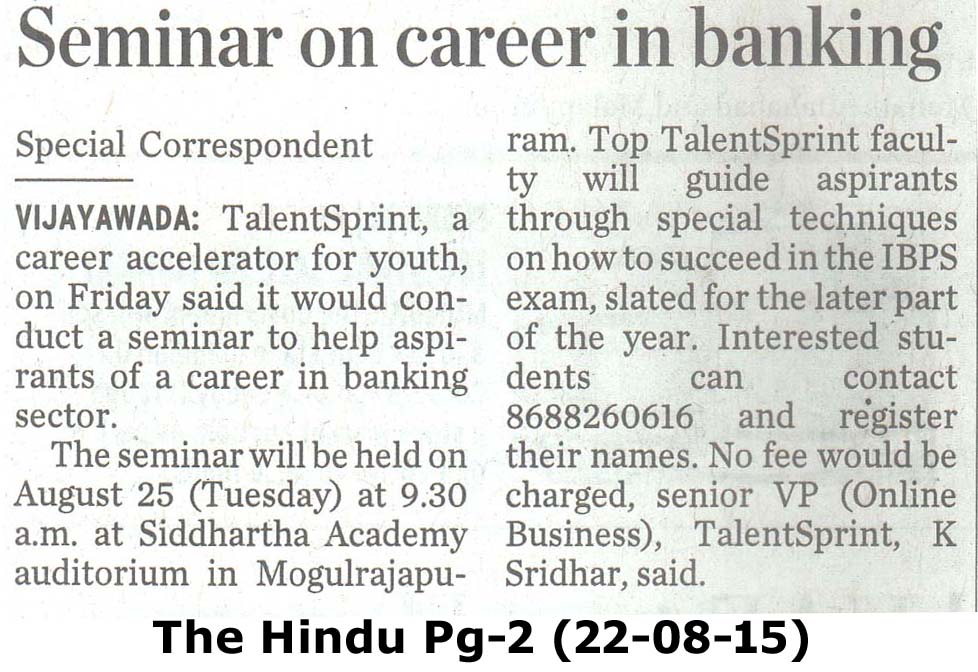 Seminar for Bank Job Aspirants in Visakhapatnam on Aug 26