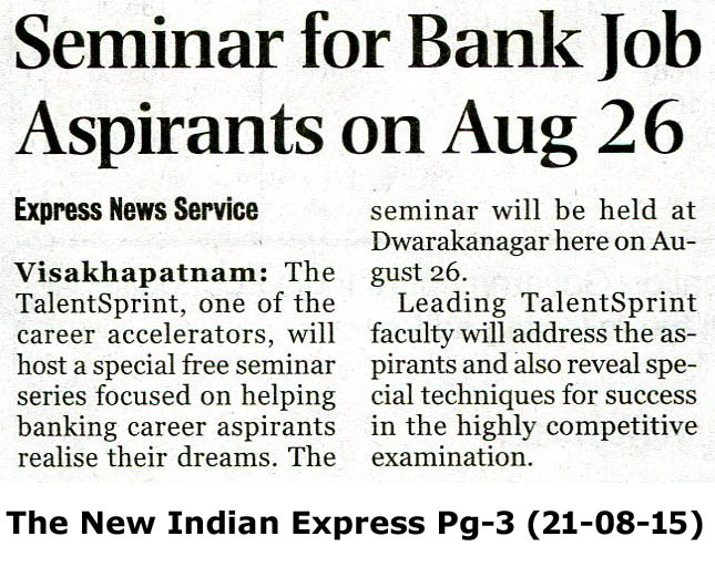 Seminar for Bank Job Aspirants in Visakhapatnam on Aug 26