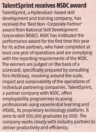 Business Standard- TalentSprint receives NSDC award